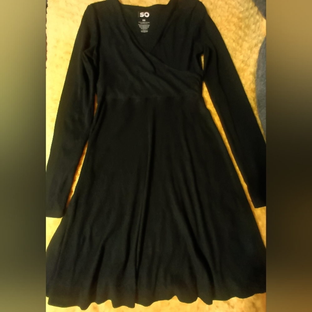 SO Black V-Neck Long Sleeve A-Line Dress(Excellent Condition)